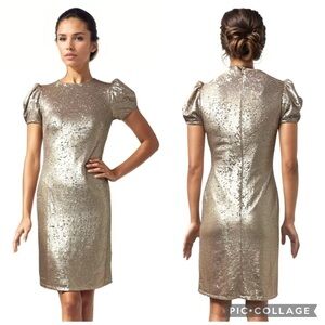 Rene Ruiz Puff Sleeve Sequins Mini Dress Gold 16